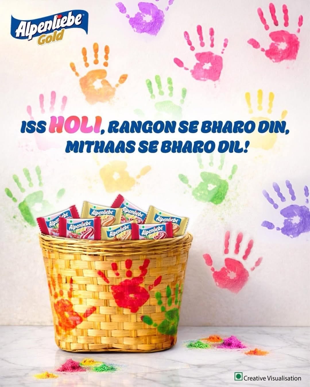 Holi Instagram post: Ornate brass pichkari with a pink condom-like water balloon at its tip, slide 5