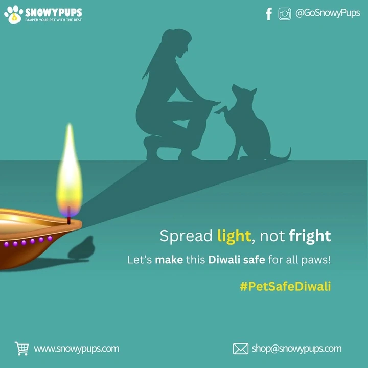 Diwali creative ad: Diya flame casting a shadow of a woman high-fiving a dog