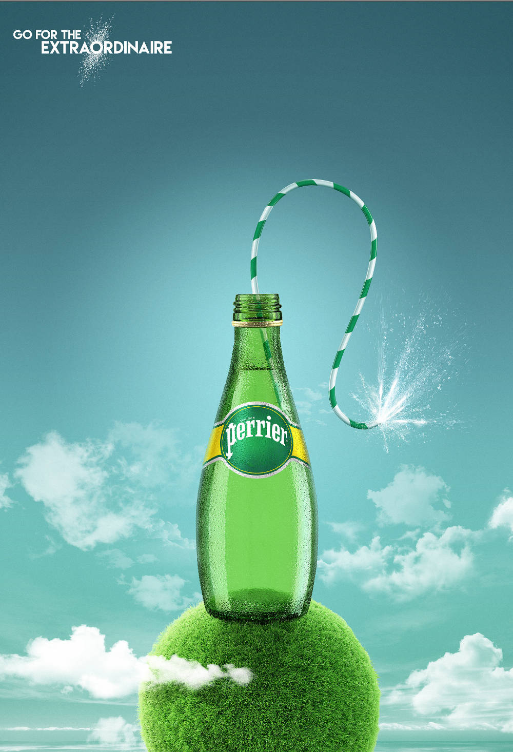 Story: Bottle and striped straw form playful sculpture