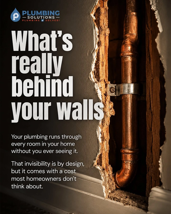 Plumbers creative ad: Torn wall reveals hidden pipes, editorial