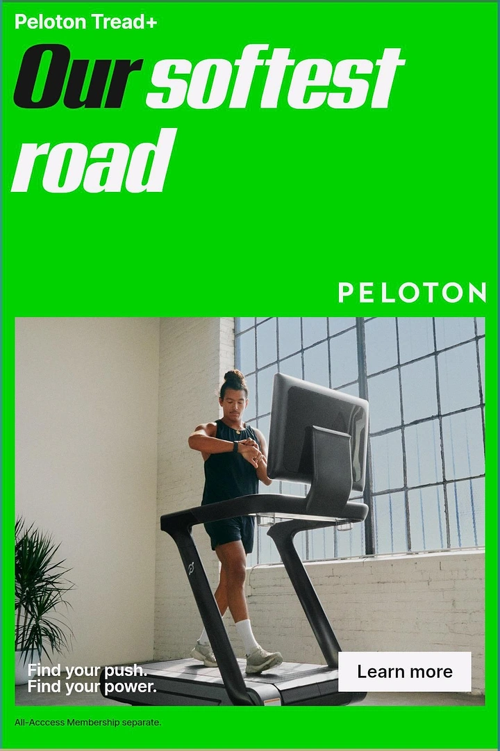 Fitness Equipment Stores creative ad: Softest-road copy ties cushioning benefit