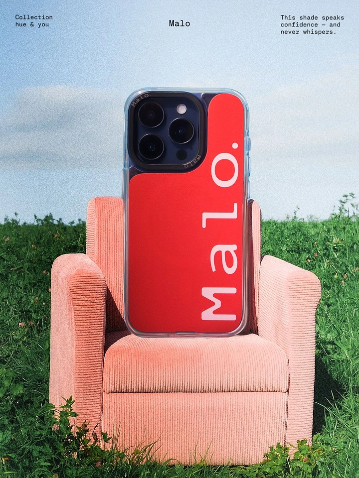 Phone Cases & Mobile Accessories creative ad: Case staged as a bold outdoor chair centerpiece