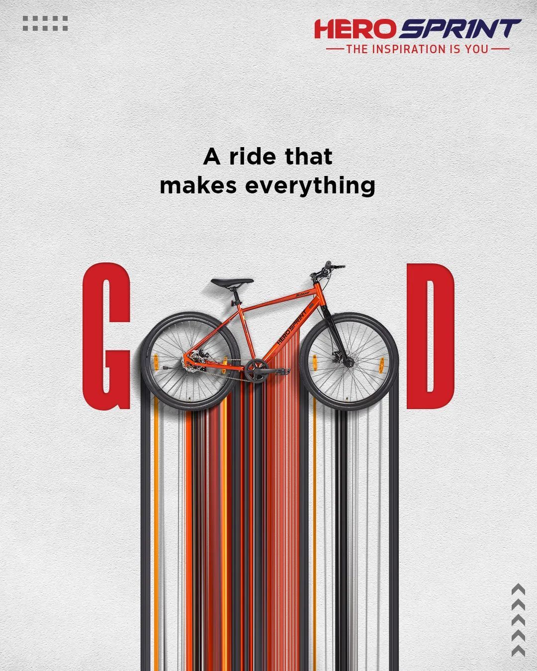 Instagram post: Orange hybrid bicycle whose wheels form the O's in a giant word