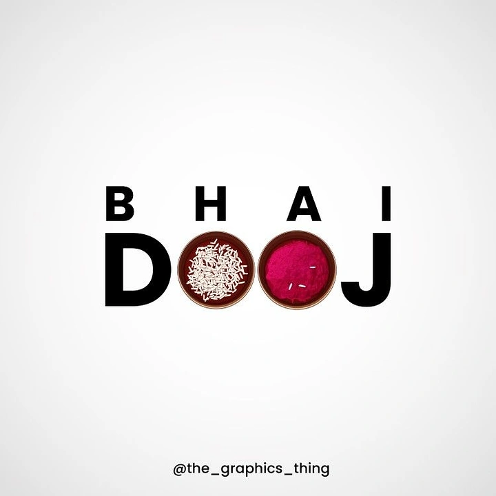 Bhai Dooj creative ad: Two bowls of rice and red kumkum replacing the O's in DOOJ
