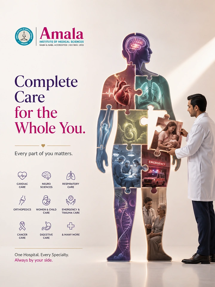 Creative ad: Doctor fitting the last puzzle piece into a human-body silhouette made of specialty scenes
