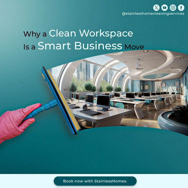 Cleaning Services creative ad: Squeegee wipe reveals clean office view