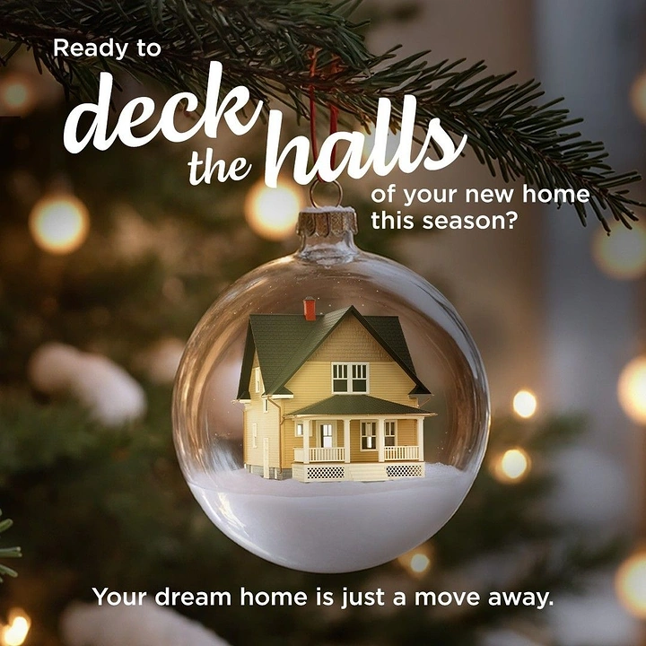 Christmas creative ad: Miniature house inside a clear glass Christmas bauble