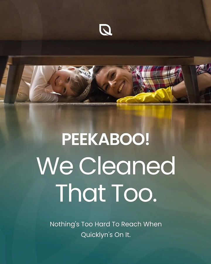 Cleaning Services creative ad: 'Peekaboo' kids under clean furniture pun