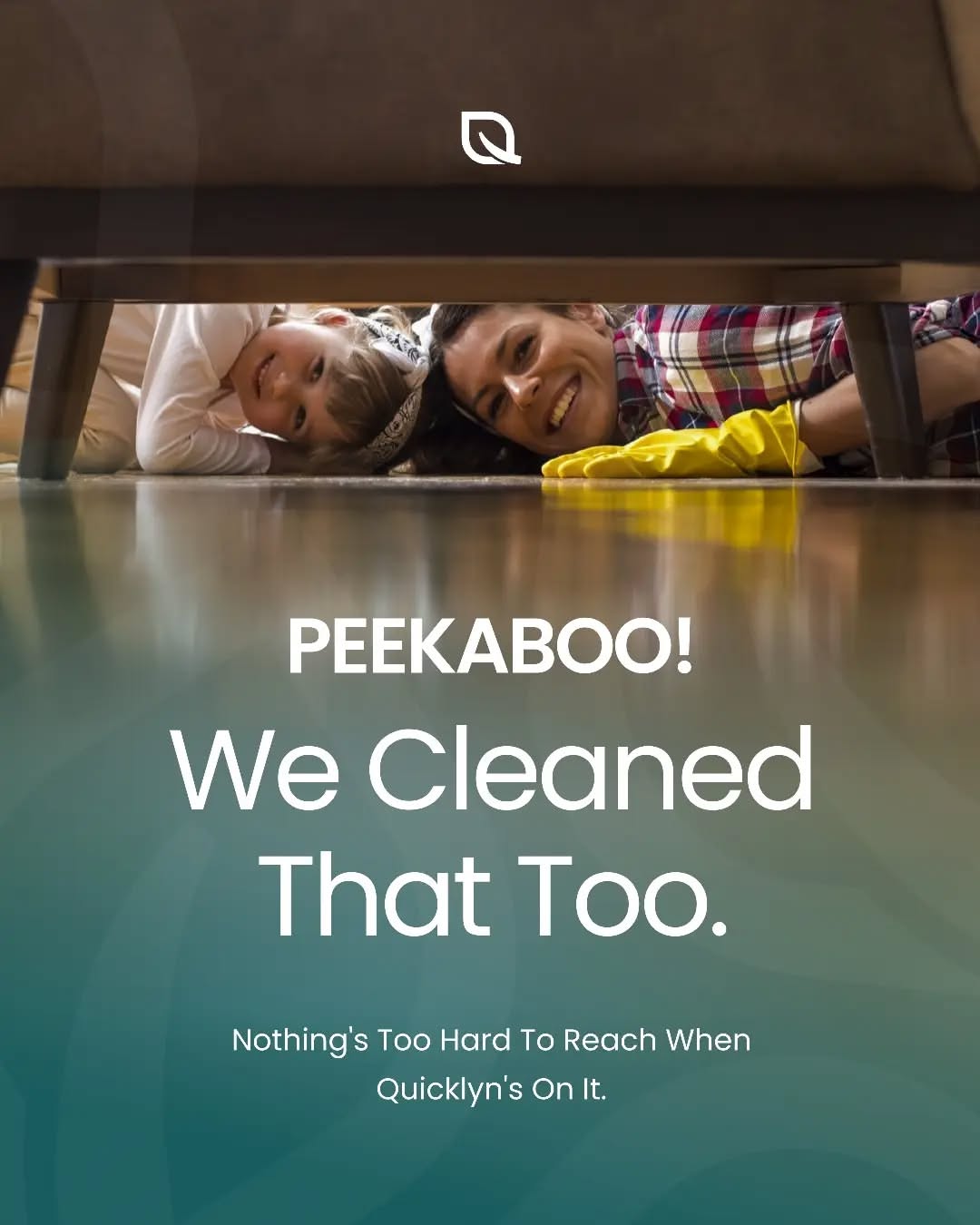 Instagram post: 'Peekaboo' kids under clean furniture pun