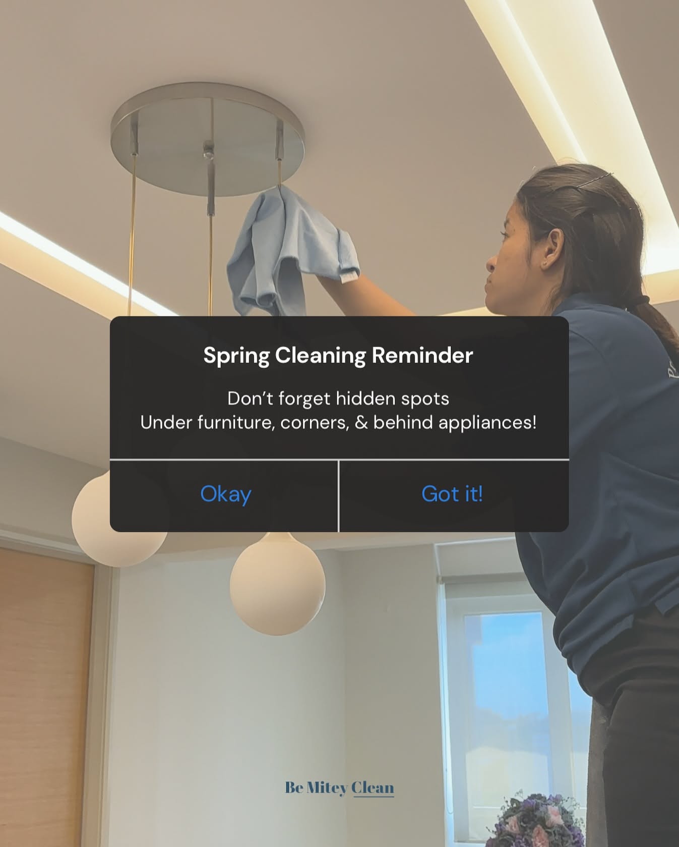 Instagram post: Phone reminder pop-up over cleaning photo