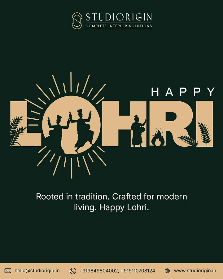 Lohri creative ad: LOHRI wordmark with cut-out bhangra silhouettes
