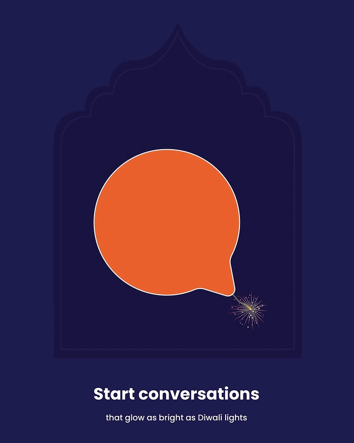 Diwali creative ad: Orange speech bubble turned into a firecracker with a sparking fuse