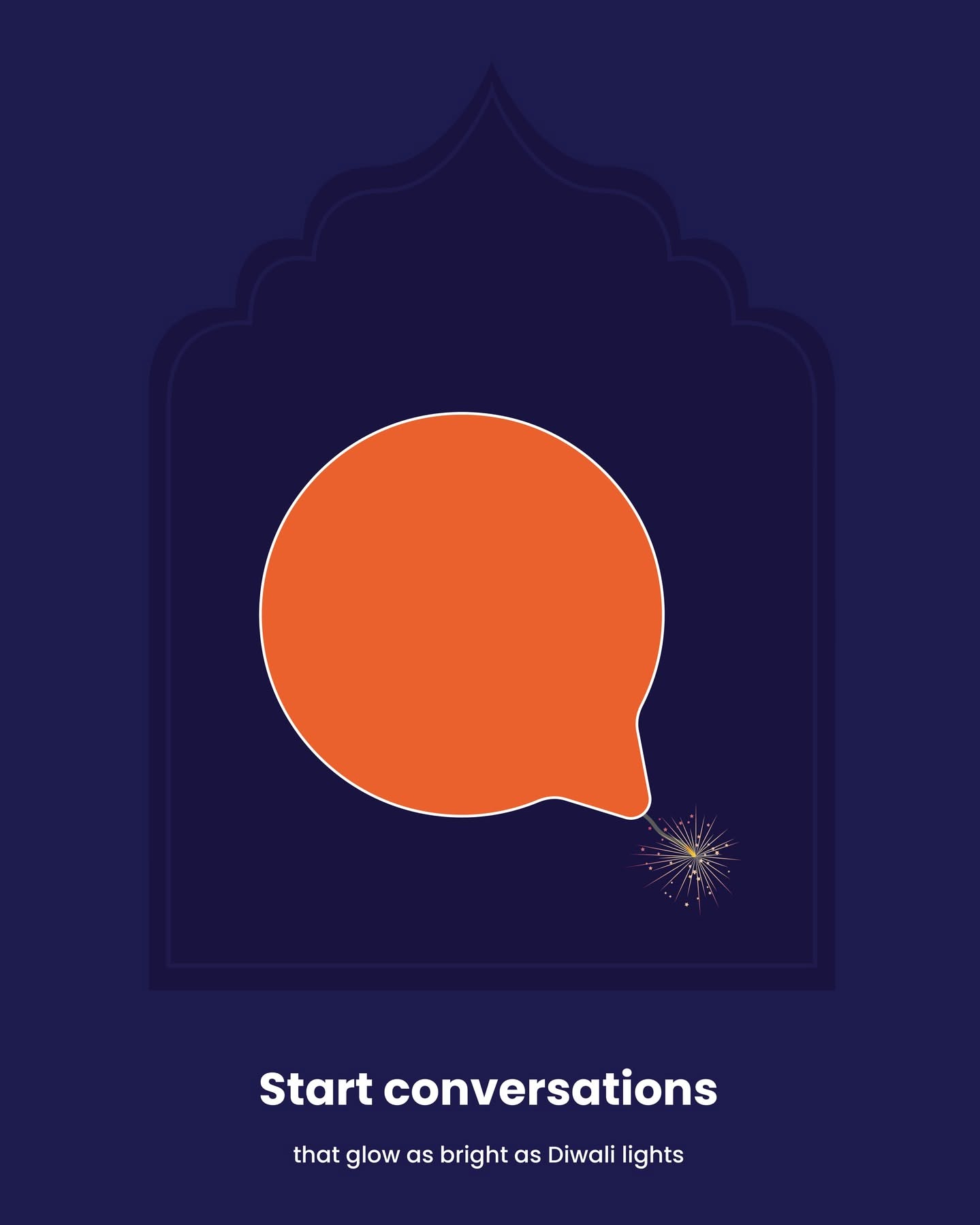 Orange speech bubble turned into a firecracker with a sparking fuse