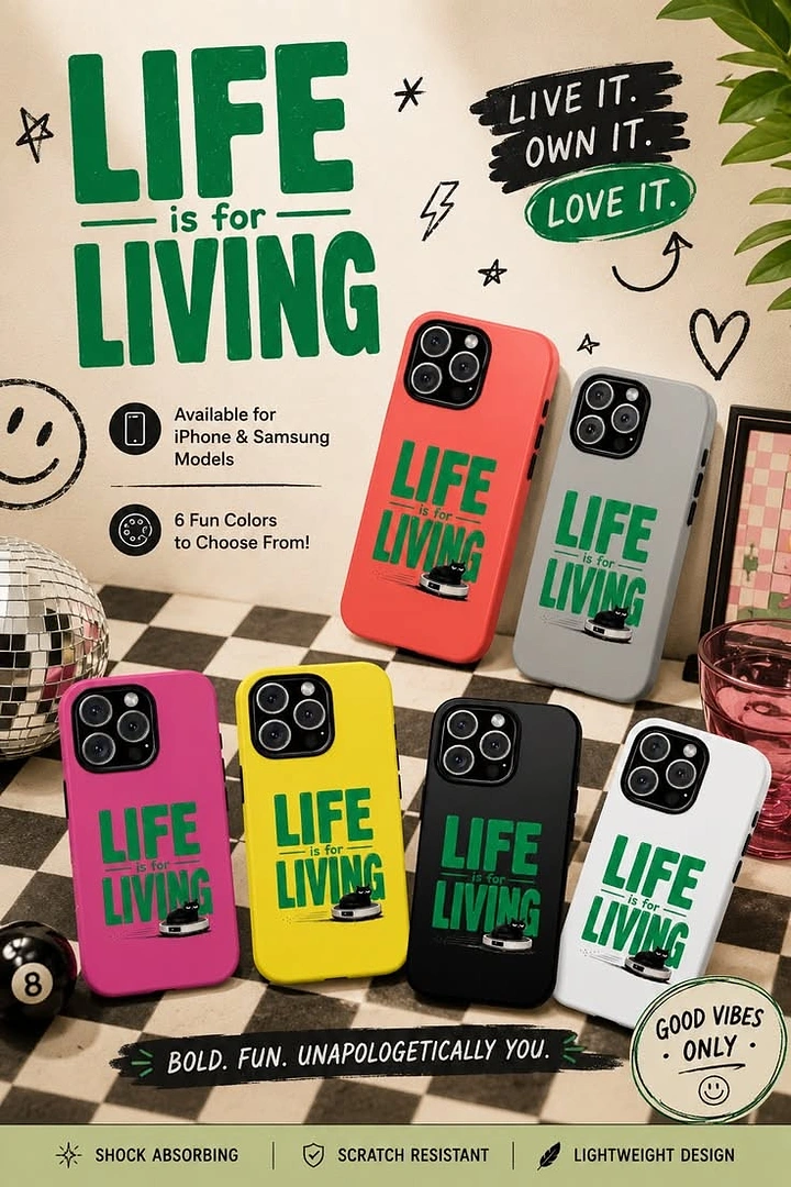 Phone Cases & Mobile Accessories creative ad: Bold lifestyle slogan integrated with colorful cases