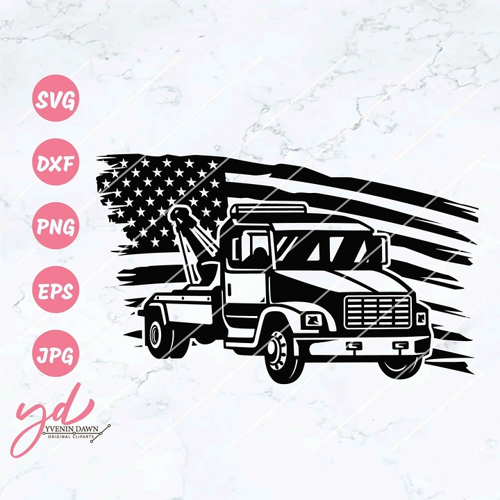 Towing & Roadside Assistance creative ad: Tow truck transformed into patriotic flag