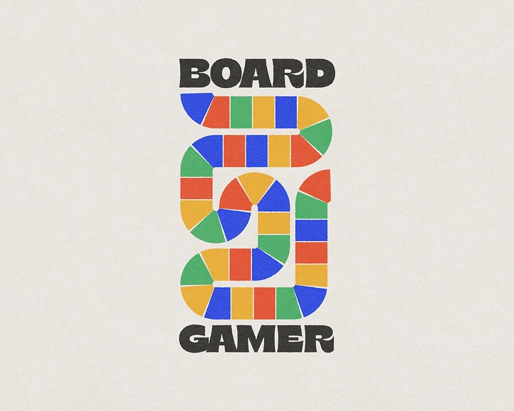 Board Games & Game Cafes creative ad: Colorful board-game letterform logo