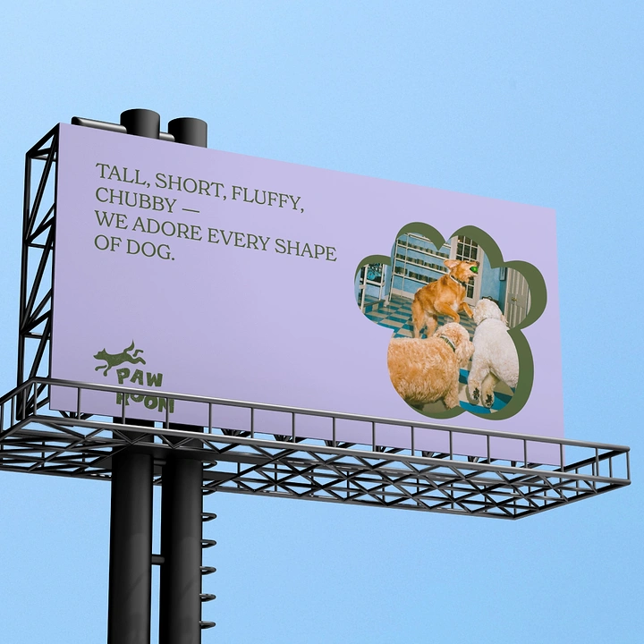 Pet Grooming creative ad: Witty every-shape copy, paw-shaped photo window
