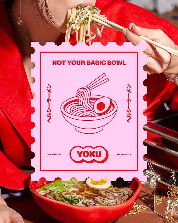 Cloud Kitchens & Food Trucks creative ad: Noodle stamp card over real bowl
