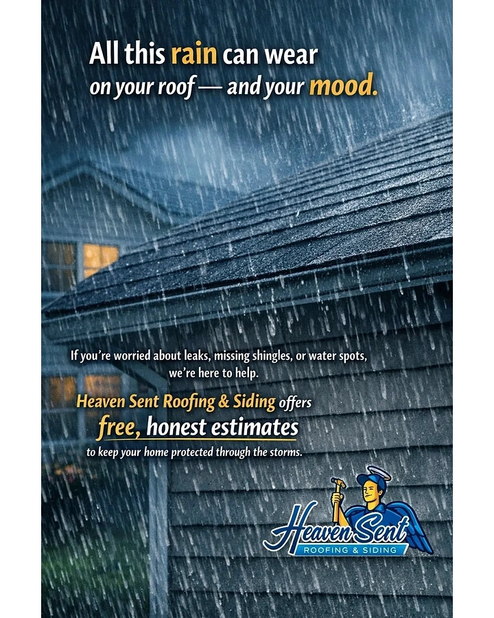 Roofing creative ad: Rain wears roof and mood, witty copy