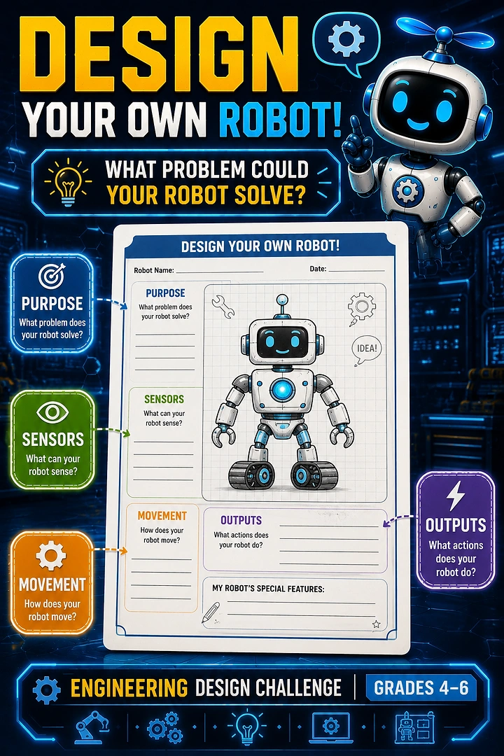 Robotics & STEM Classes creative ad: Interactive design-your-own-robot challenge