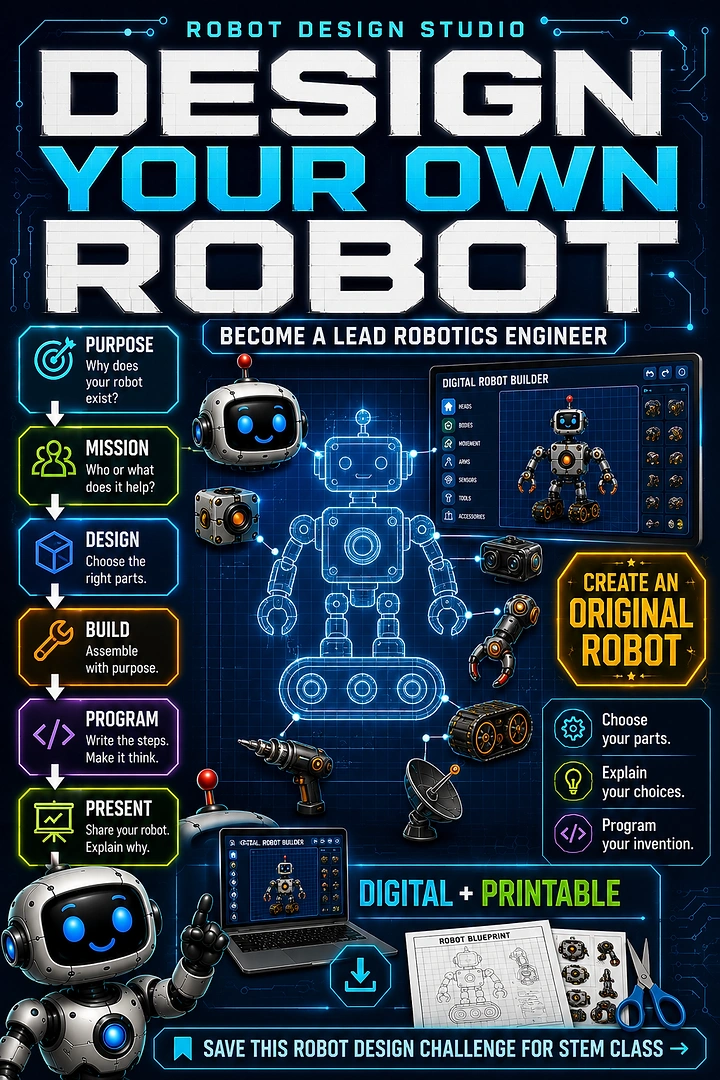 Robotics & STEM Classes creative ad: Build-your-own-robot challenge drives strong concept
