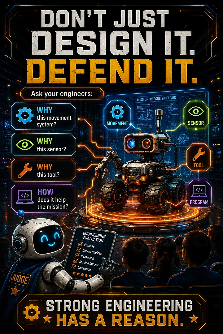 Robotics & STEM Classes creative ad: Strong defend-your-design engineering angle