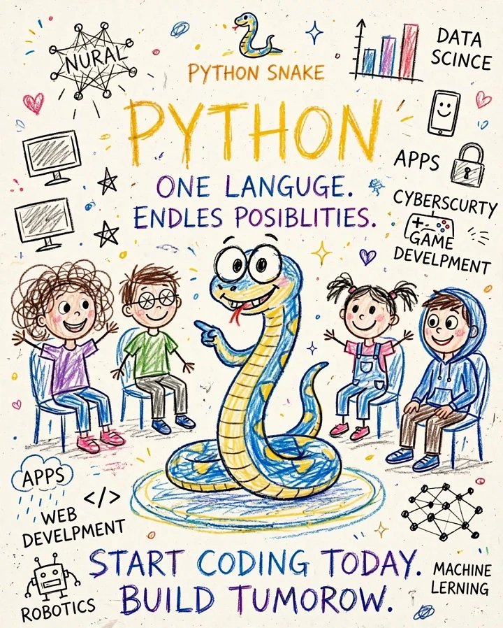 Robotics & STEM Classes creative ad: Python snake visual metaphor