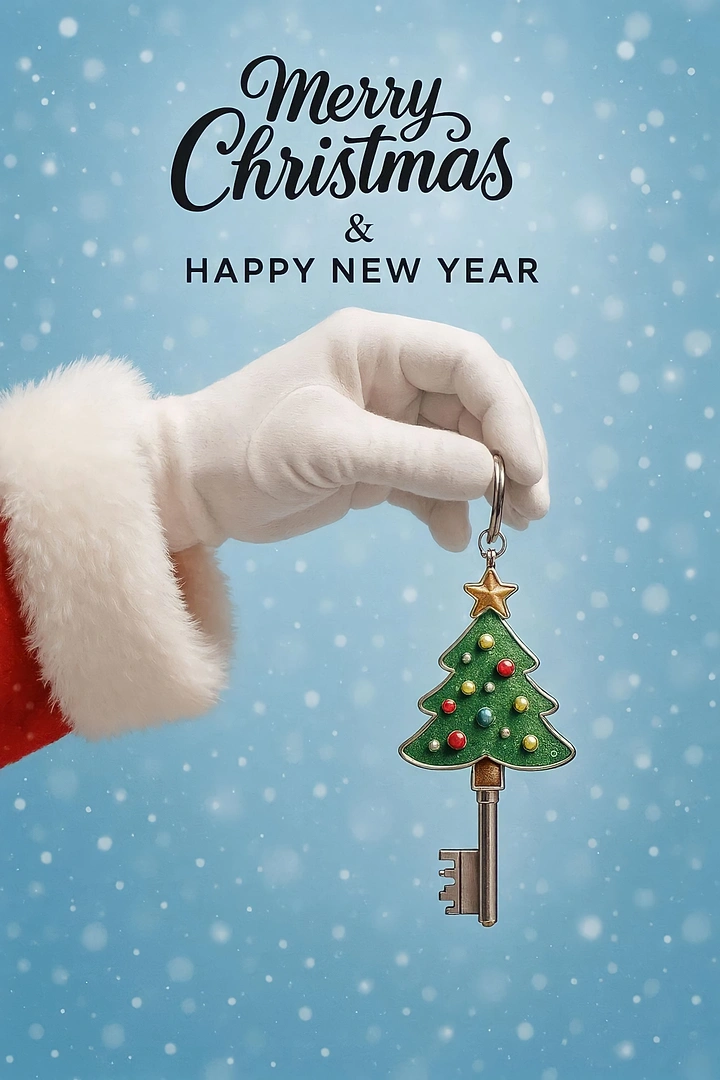 Christmas creative ad: Santa's gloved hand dangling a key with a Christmas-tree keychain