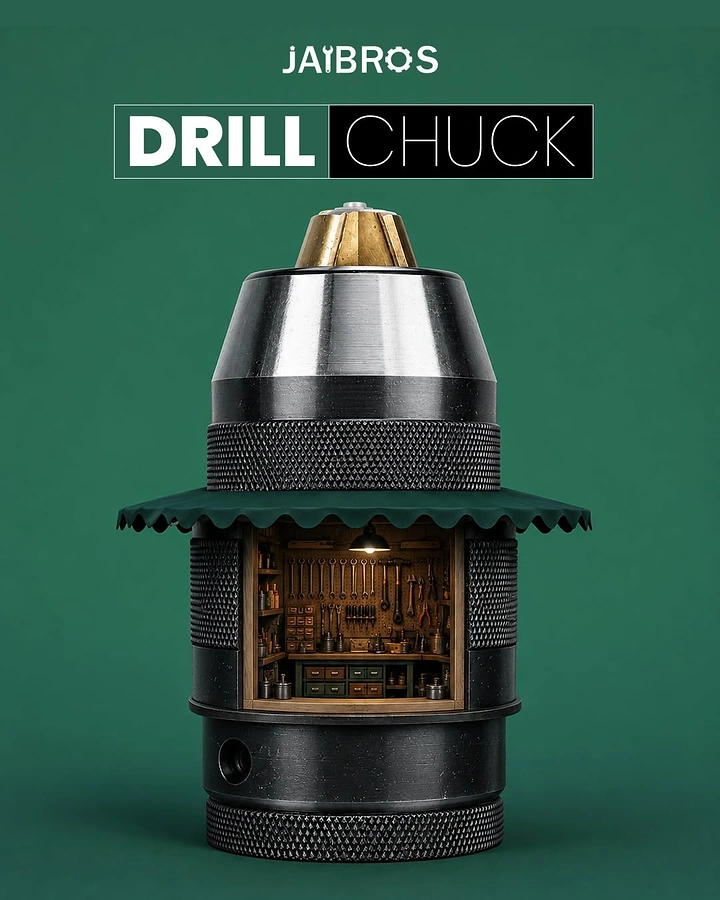 Power Tools creative ad: Drill chuck becomes miniature workshop