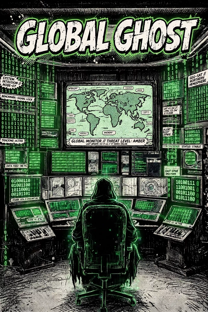 Cybersecurity Companies creative ad: Global ghost surveillance concept