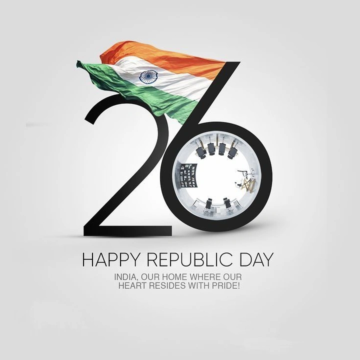 Republic Day creative ad: Giant thin numeral 26 with waving flag from its top