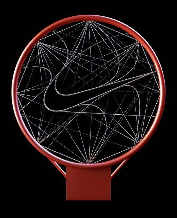 Activewear & Gym Wear creative ad: Basketball hoop seen head-on with its net forming the swoosh logo