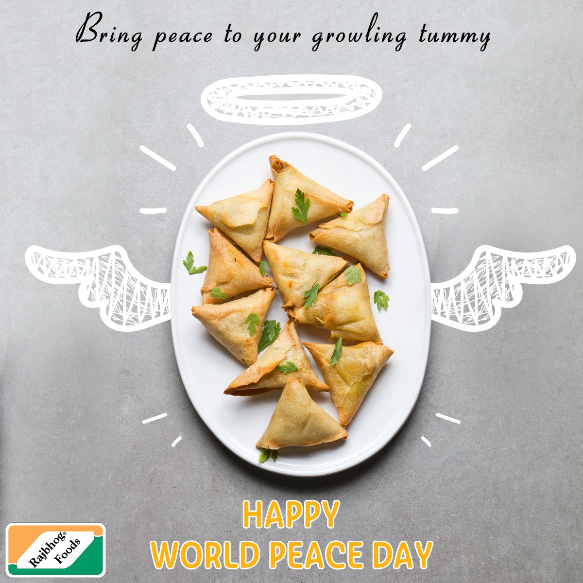 Instagram post: Samosas with angel wings, halo peace