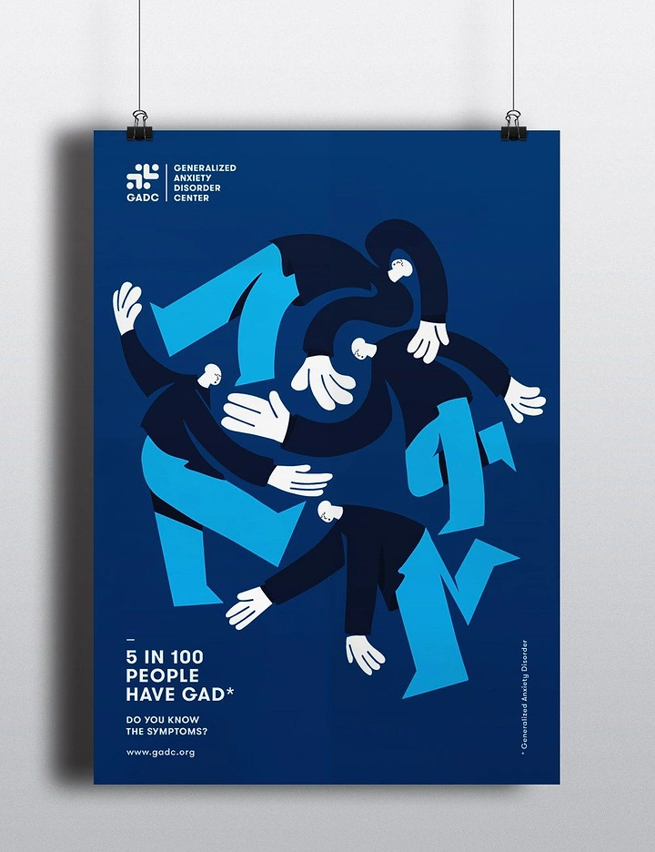 Creative ad: Tangled swirl of anxious stylized figures