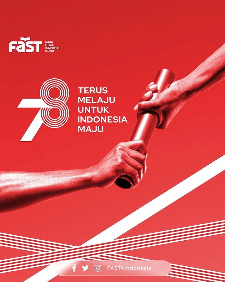Independence Day creative ad: Two hands passing a relay baton, in red duotone