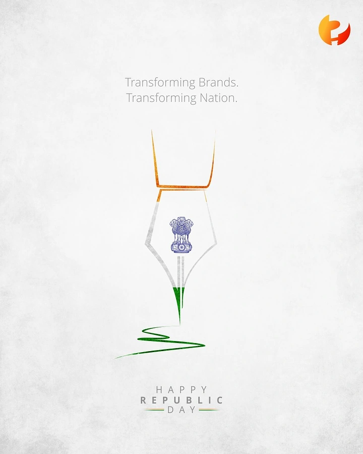 Republic Day creative ad: Tricolour line-art fountain pen nib with national emblem