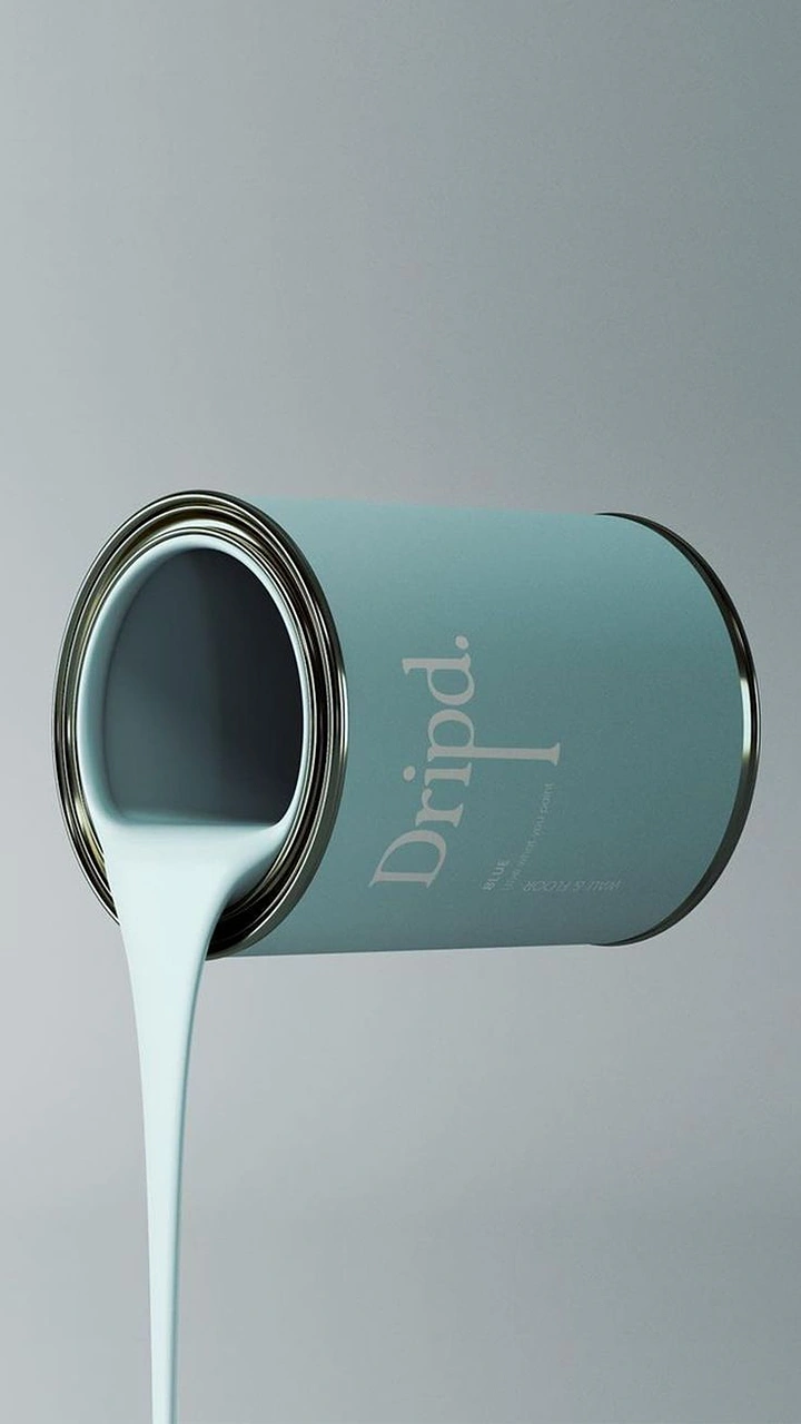 Paint Brands & Paint Shops creative ad: Tilted teal paint can pouring a pale blue stream