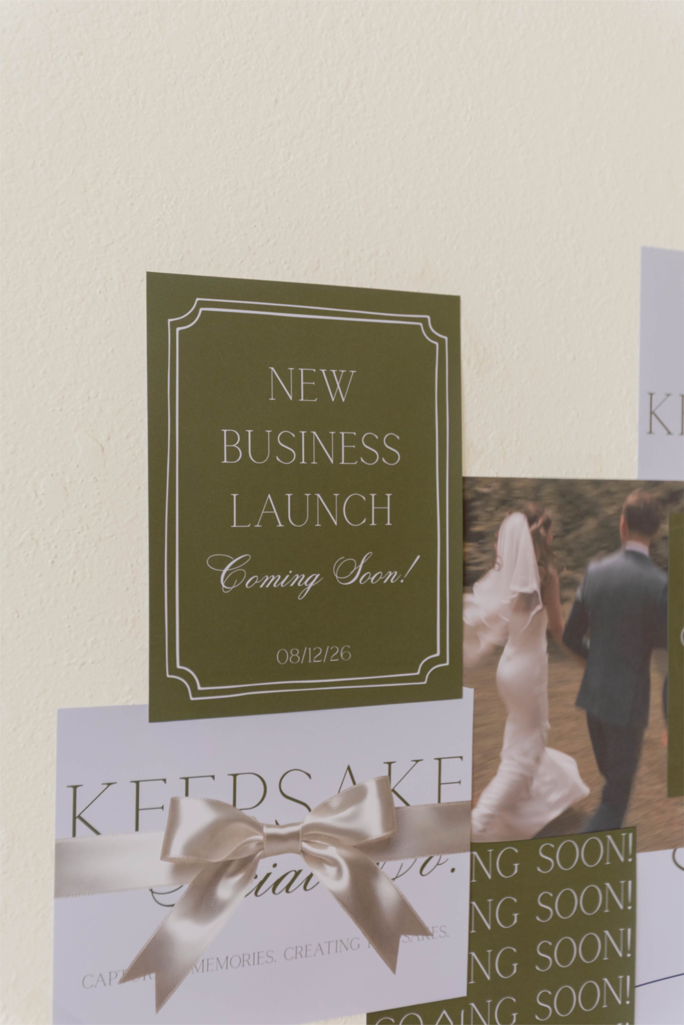 Story: Staged printed stationery layered as launch teaser
