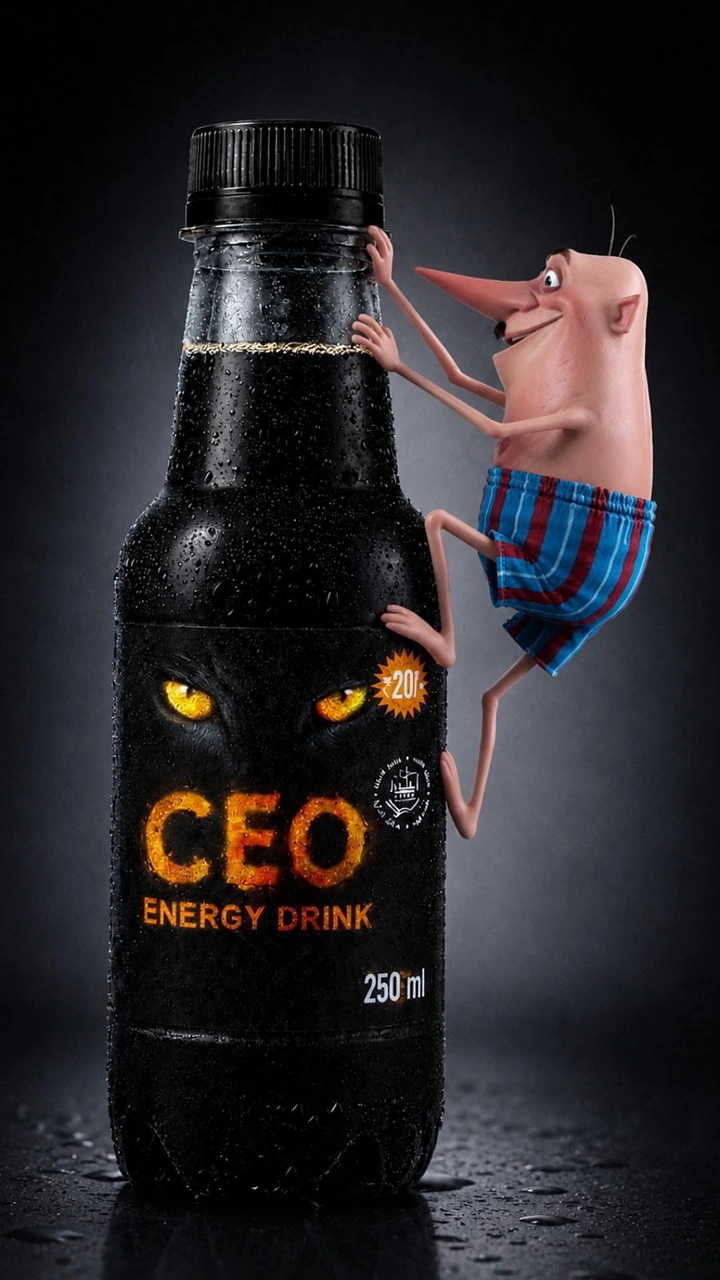 Energy & Sports Drinks creative ad: Tiny climber creates playful scale