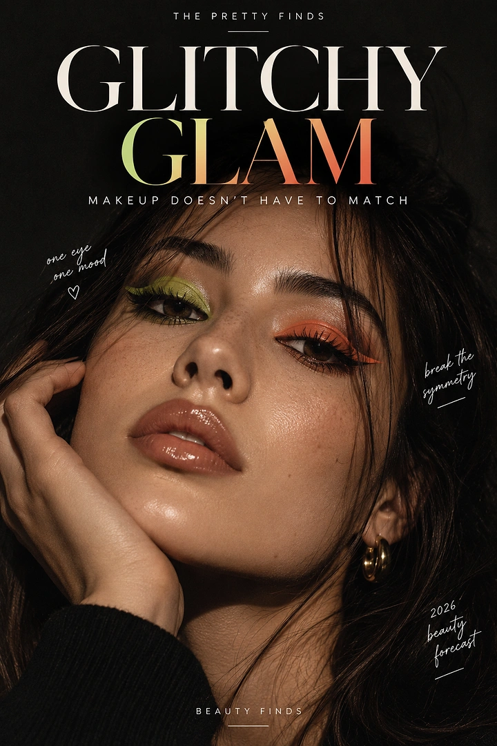 Creative ad: Close-up model with lime and orange mismatched eyeshadow