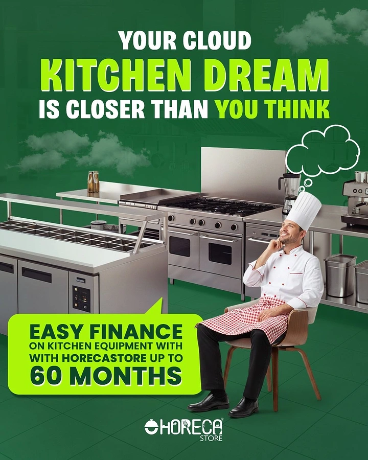 Cloud Kitchens & Food Trucks creative ad: Chef daydreams cloud kitchen, thought bubble pun