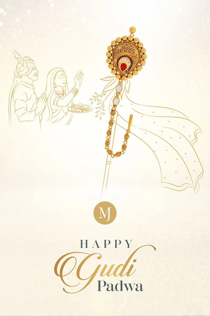 other-festival creative ad: Gold jewellery piece forming the gudi top over line-art cloth