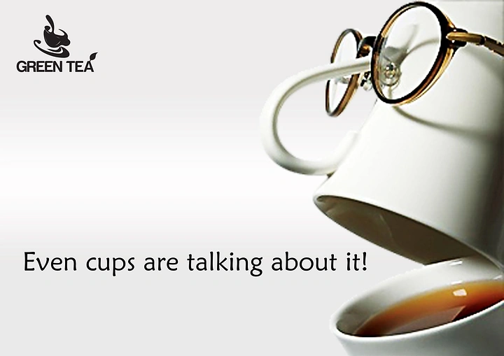 Tea & Chai Brands creative ad: Cup wearing glasses, 'cups are talking'