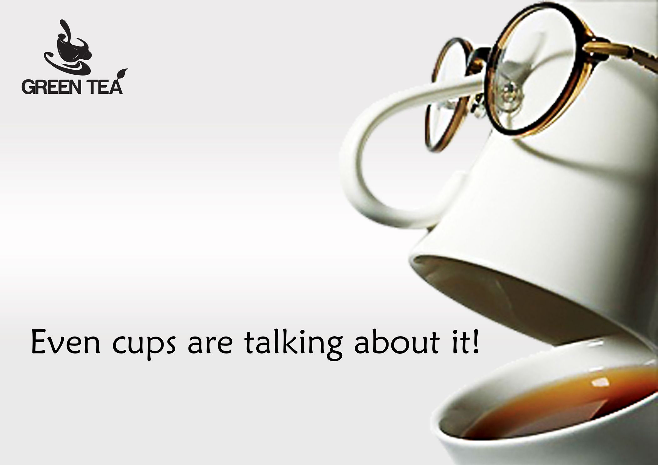 Banner: Cup wearing glasses, 'cups are talking'