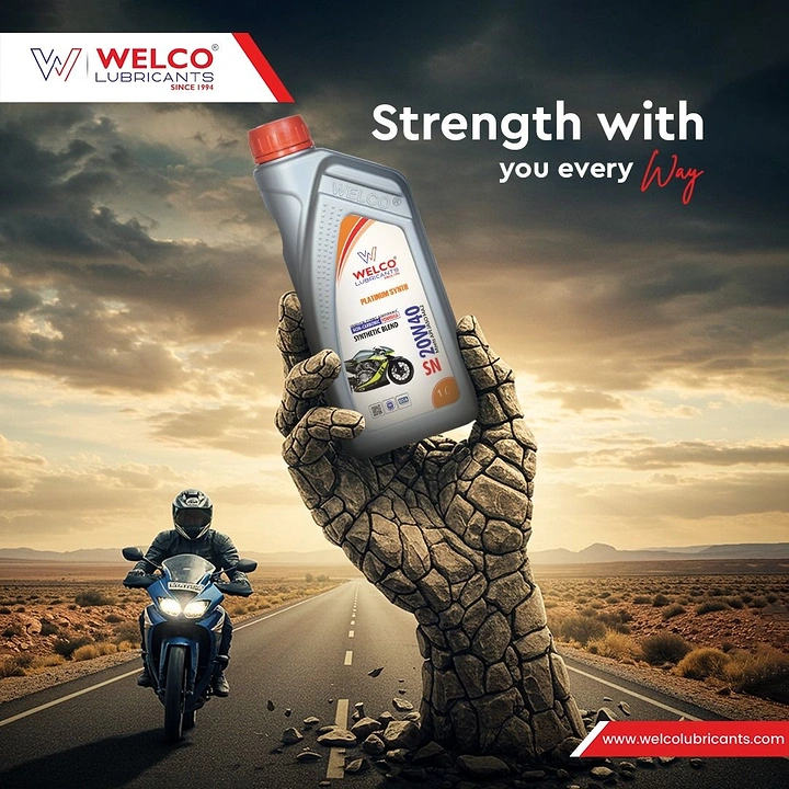 Engine Oil & Lubricants creative ad: Oversized hand visualizes product strength