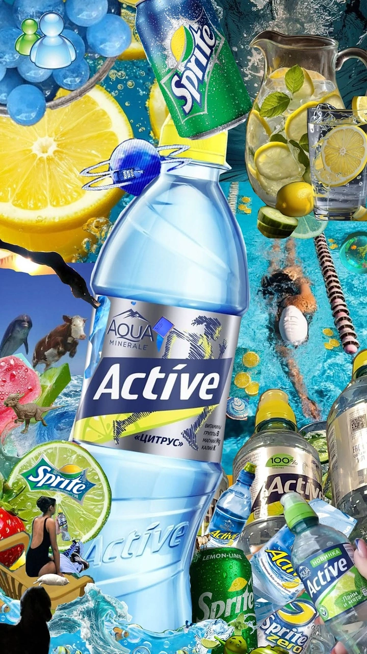 Packaged Drinking Water creative ad: Eclectic product-world collage composition
