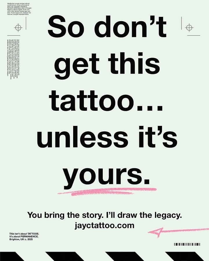 Tattoo Studios creative ad: Witty reverse-psychology copy, bold typography