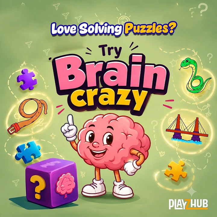 Board Games & Game Cafes creative ad: Brain mascot surrounded by puzzles