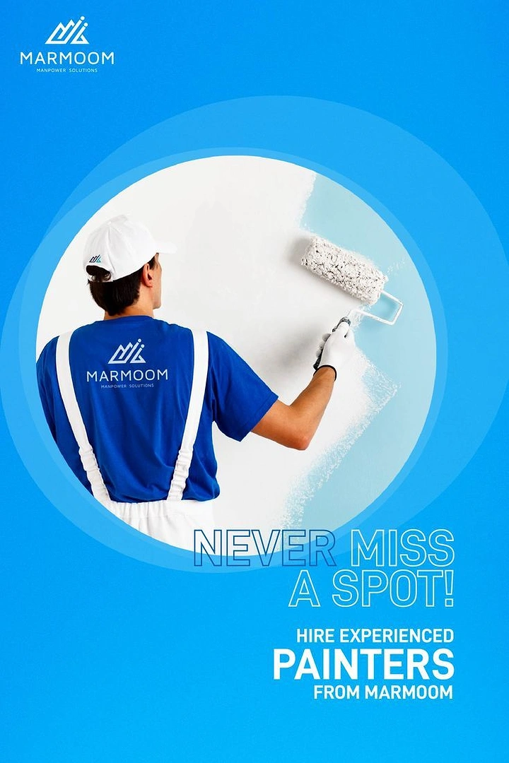 House Painters creative ad: Painter rolling white over ad: 'Never miss a spot'