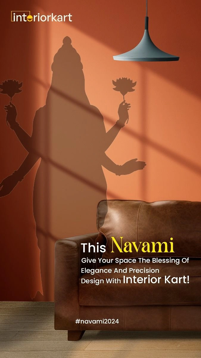 Navratri creative ad: Dramatic interior scene with a goddess shadow cast across a terracotta wall